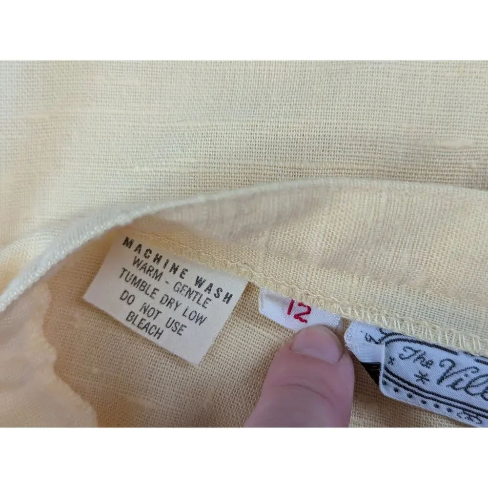 Vtg Linen Butter Yellow Midi Skirt The Villager Classic Office Preppy Slit XS